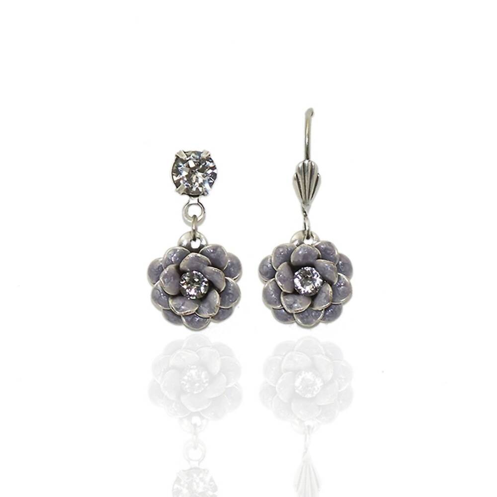 NEW ANNE KOPLIK women's rosette crystal earrings in gray